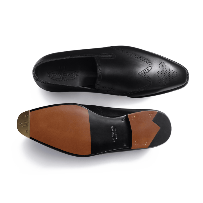 J.m. Weston Mocassin One Cut Perforé Fusain Homme En Cuir Veau Box Noir