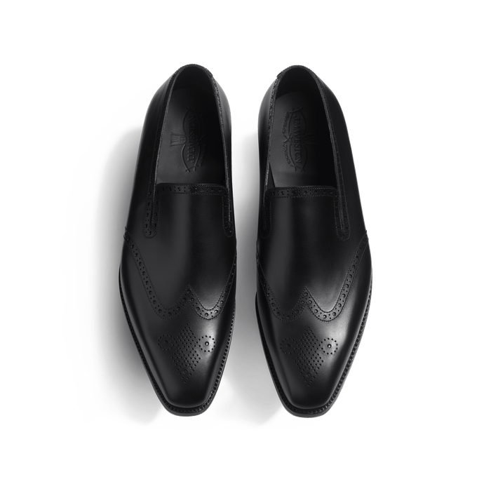 J.m. Weston Mocassin One Cut Perforé Fusain Homme En Cuir Veau Box Noir