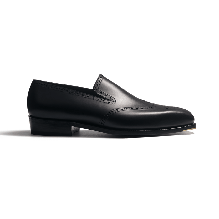 j.m. weston Mocassin One Cut Perforé Fusain Homme en cuir veau box noir