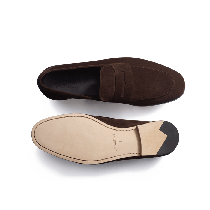 J.m. Weston Mocassin Woogie Homme En Cuir Veau Velours Marron Foncé