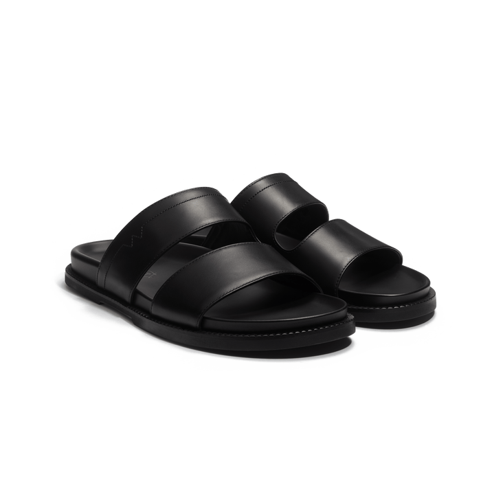 J.m. Weston Mule Anatomique Double V Homme En Cuir Lisse Noir