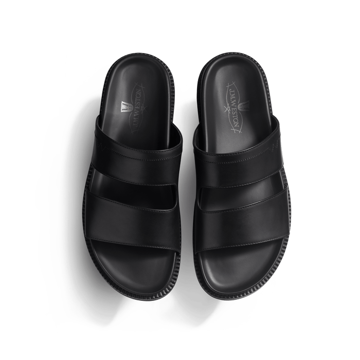 J.m. Weston Mule Anatomique Double V Homme En Cuir Lisse Noir