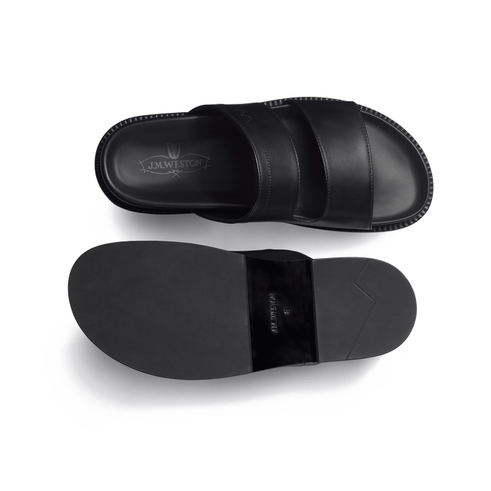 J.m. Weston Mule Anatomique Double V Homme En Cuir Lisse Noir