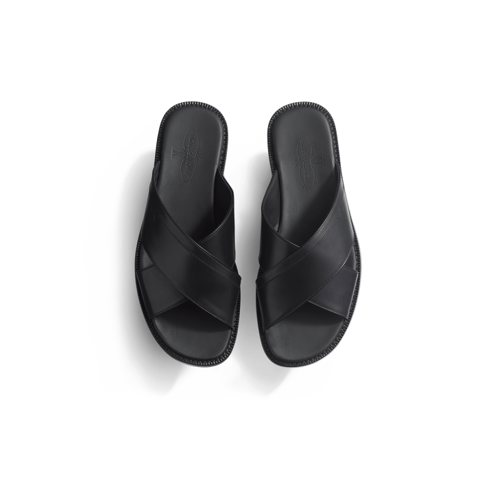 J.m. Weston Mule Croisée Double V Homme En Cuir Lisse Noir