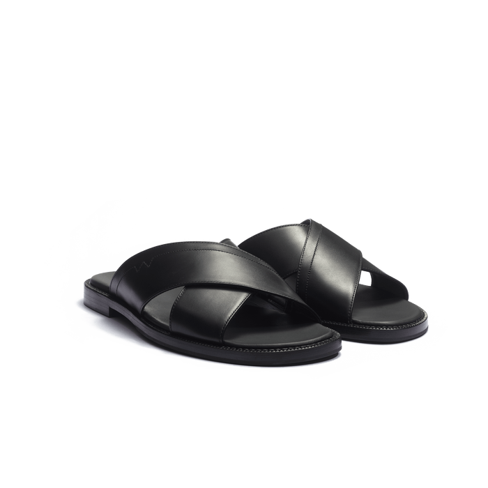 J.m. Weston Mule Croisée Double V Homme En Cuir Lisse Noir