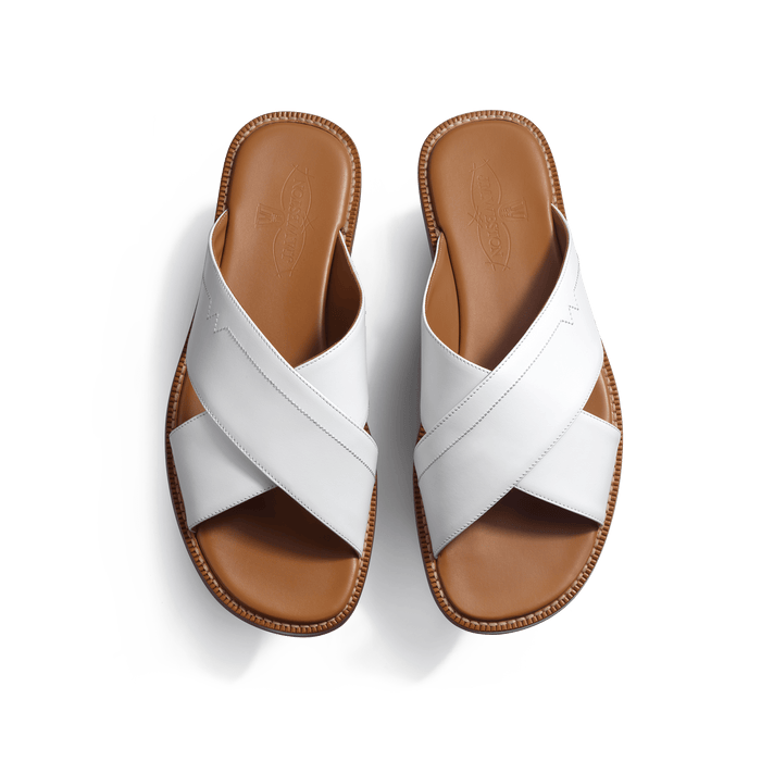 J.m. Weston Mule Croisée Double V Homme En Cuir Veau Lisse Blanc