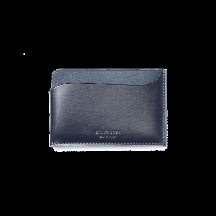 j.m. weston Porte-cartes simple Cuir veau lisse noir & cuir veau box bleu marine