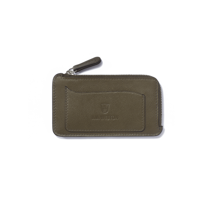 j.m. weston Porte-cartes Zippé Double You en cuir veau foulonné vert