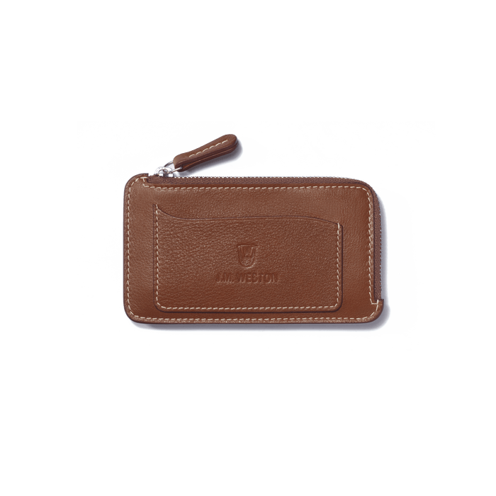 j.m. weston Porte-cartes Zippé Double You en cuir veau foulonné marron