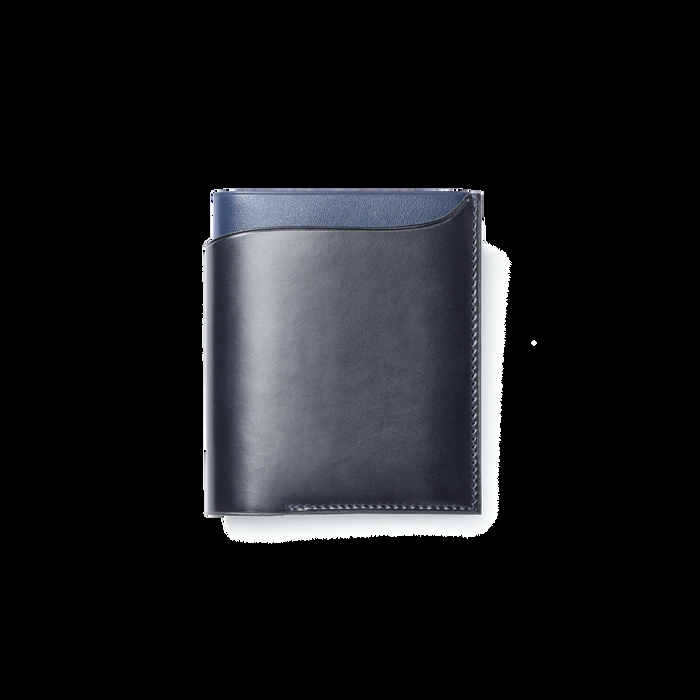 j.m. weston Portefeuille 4 cartes Cuir veau lisse noir & cuir veau box bleu marine