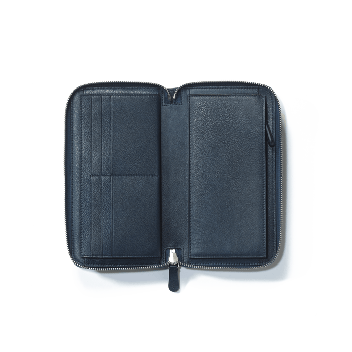 J.m. Weston Portefeuille Long Double You En Cuir Lisse Marine