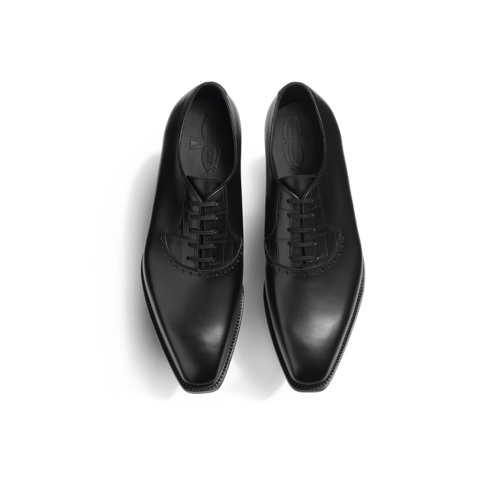 J.m. Weston Richelieu A Plastron Perfore Fusain Homme En Cuir Veau Box Noir Et Alligator Noir