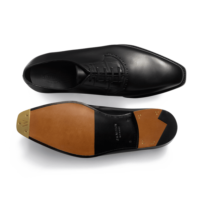 J.m. Weston Richelieu A Plastron Perfore Fusain Homme En Cuir Veau Box Noir Et Alligator Noir