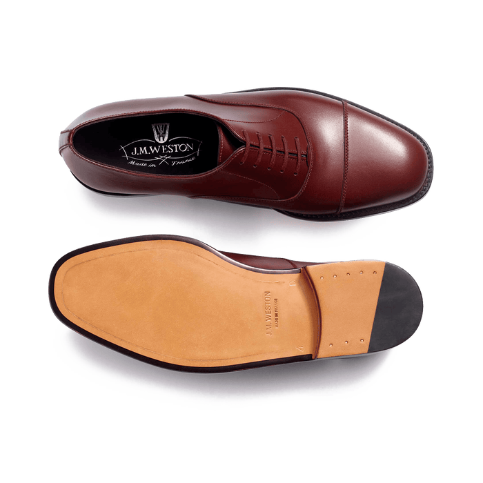 J.m. Weston Richelieu Bout Droit Femme En Cuir Lisse Bordeaux