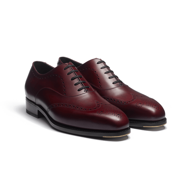 J.m. Weston Richelieu Perforé Fusain Homme En Cuir Veau Box Nuancé Bordeaux