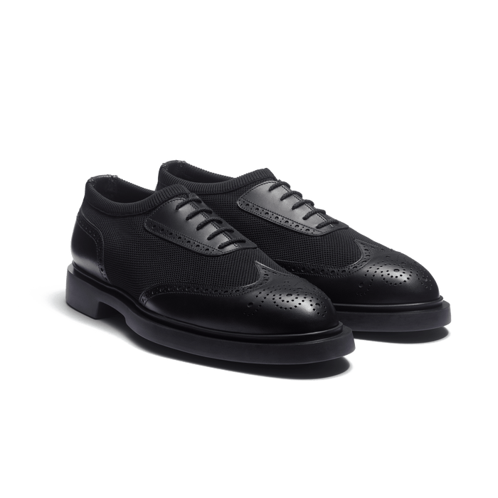 J.m. Weston Richelieu Walker Knit Homme En Maille Nylon Noir Et Cuir Veau Lisse Noir