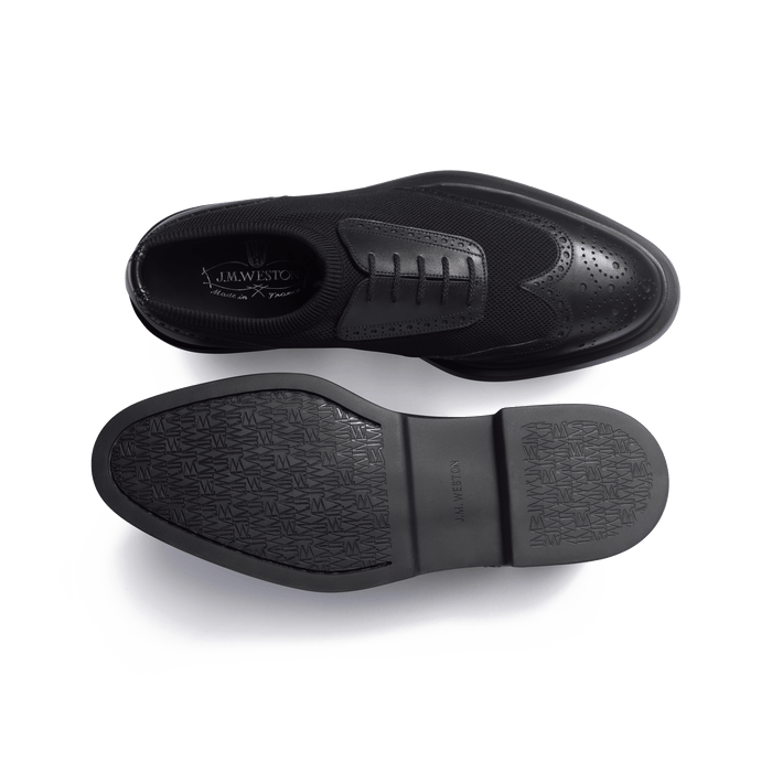 J.m. Weston Richelieu Walker Knit Homme En Maille Nylon Noir Et Cuir Veau Lisse Noir