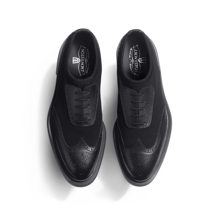 J.m. Weston Richelieu Walker Knit Homme En Maille Nylon Noir Et Cuir Veau Lisse Noir