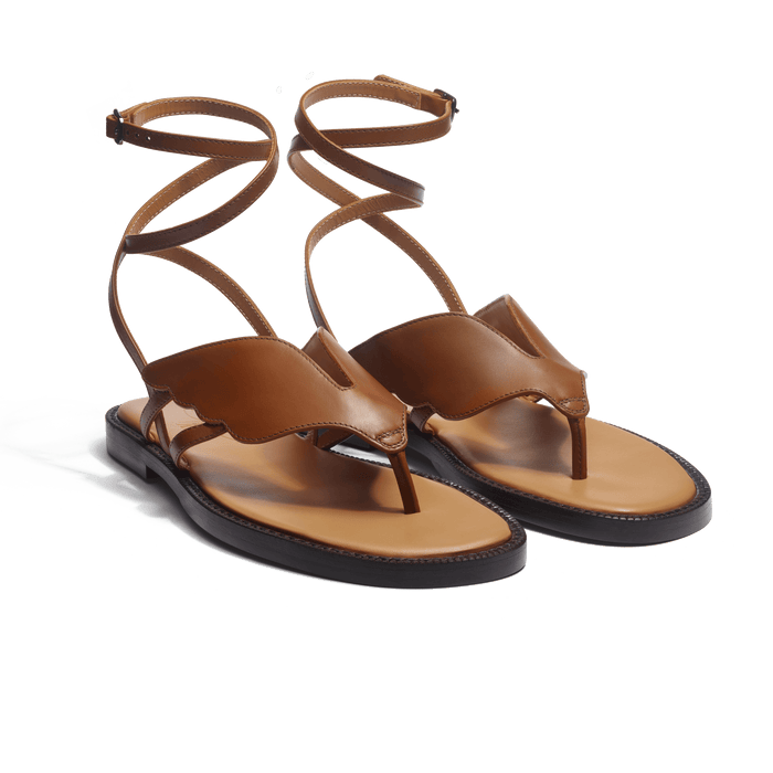 J.m. Weston Sandale Double V Femme En Cuir Lisse Marron Bergeronnette