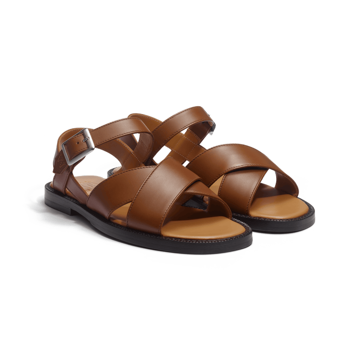 J.m. Weston Sandale Double V Femme En Cuir Lisse Marron Bergeronnette