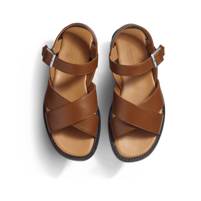 J.m. Weston Sandale Double V Femme En Cuir Lisse Marron Bergeronnette