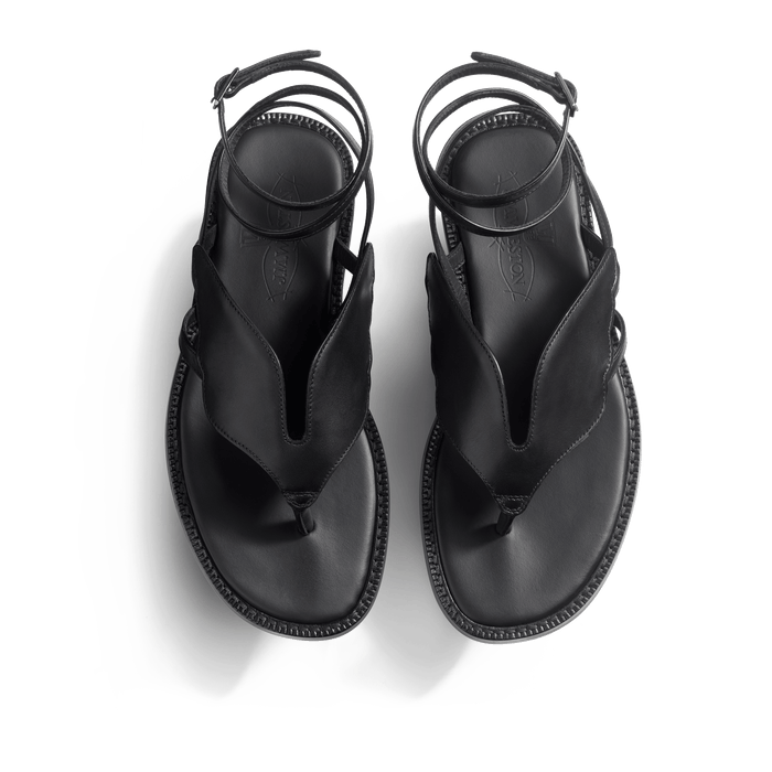 J.m. Weston Sandale Double V Femme En Cuir Lisse Noir