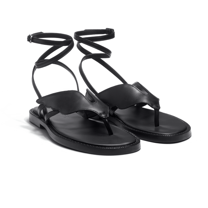 J.m. Weston Sandale Double V Femme En Cuir Lisse Noir