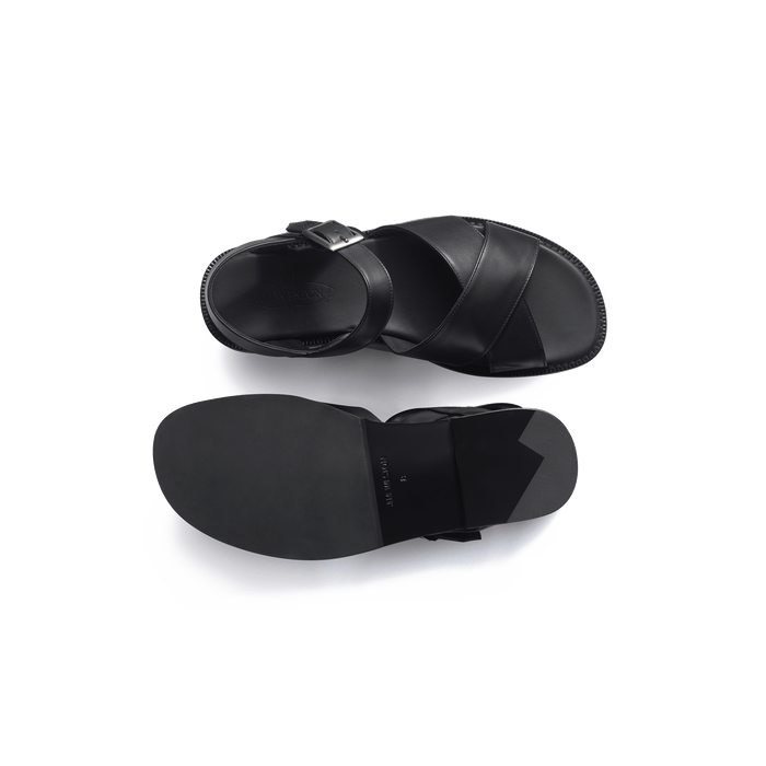 J.m. Weston Sandale Double V Homme En Cuir Lisse Noir