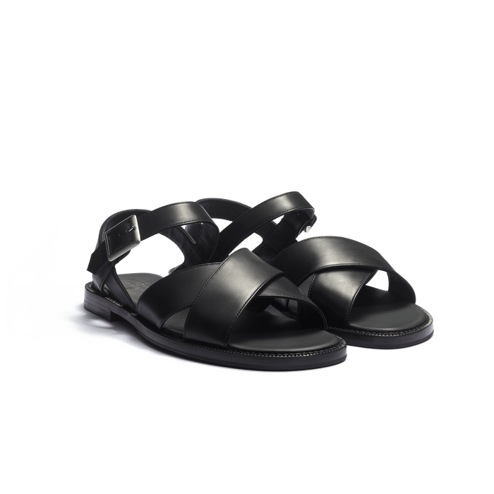 J.m. Weston Sandale Double V Homme En Cuir Lisse Noir