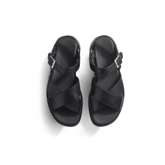 J.m. Weston Sandale Double V Homme En Cuir Lisse Noir