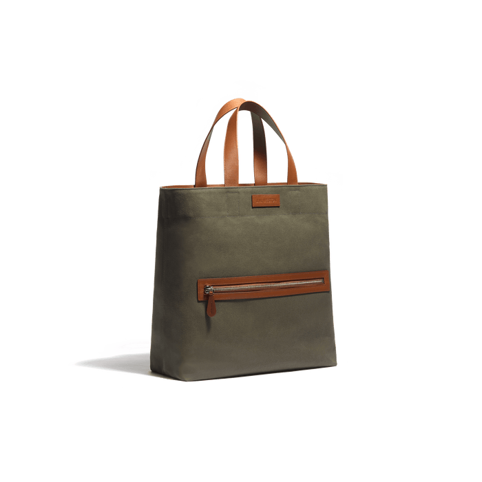 J.m. Weston Tote Bag Walker Grand Modèle En Toile Kaki & Cuir Veau Lisse Bergeronnette