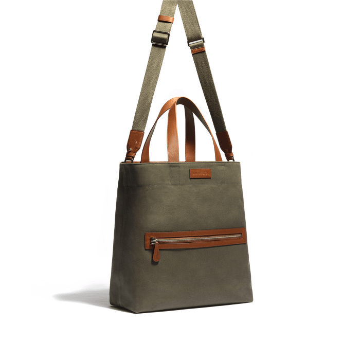 J.m. Weston Tote Bag Walker Grand Modèle En Toile Kaki & Cuir Veau Lisse Bergeronnette