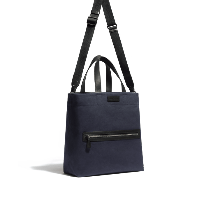 J.m. Weston Tote Bag Walker Grand Modèle En Toile Marine & Cuir Veau Lisse Noir