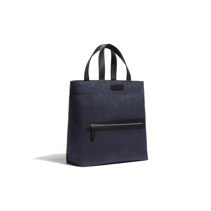 J.m. Weston Tote Bag Walker Grand Modèle En Toile Marine & Cuir Veau Lisse Noir