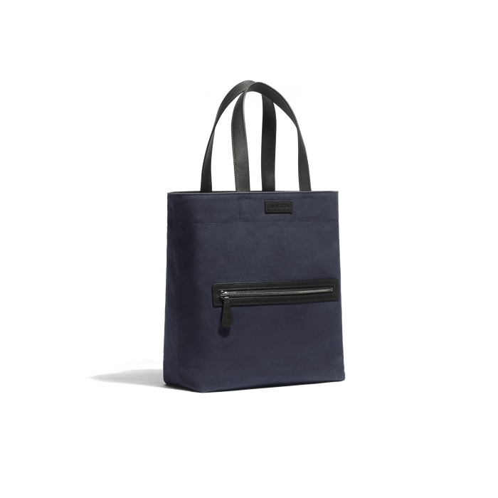 J.m. Weston Tote Bag Walker Petit Modèle En Toile Marine & Cuir Veau Lisse Noir