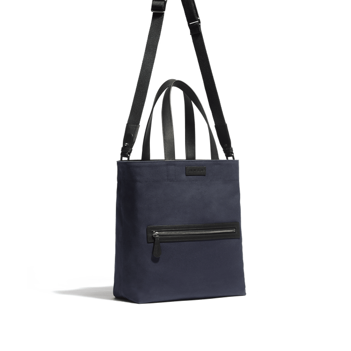 J.m. Weston Tote Bag Walker Petit Modèle En Toile Marine & Cuir Veau Lisse Noir