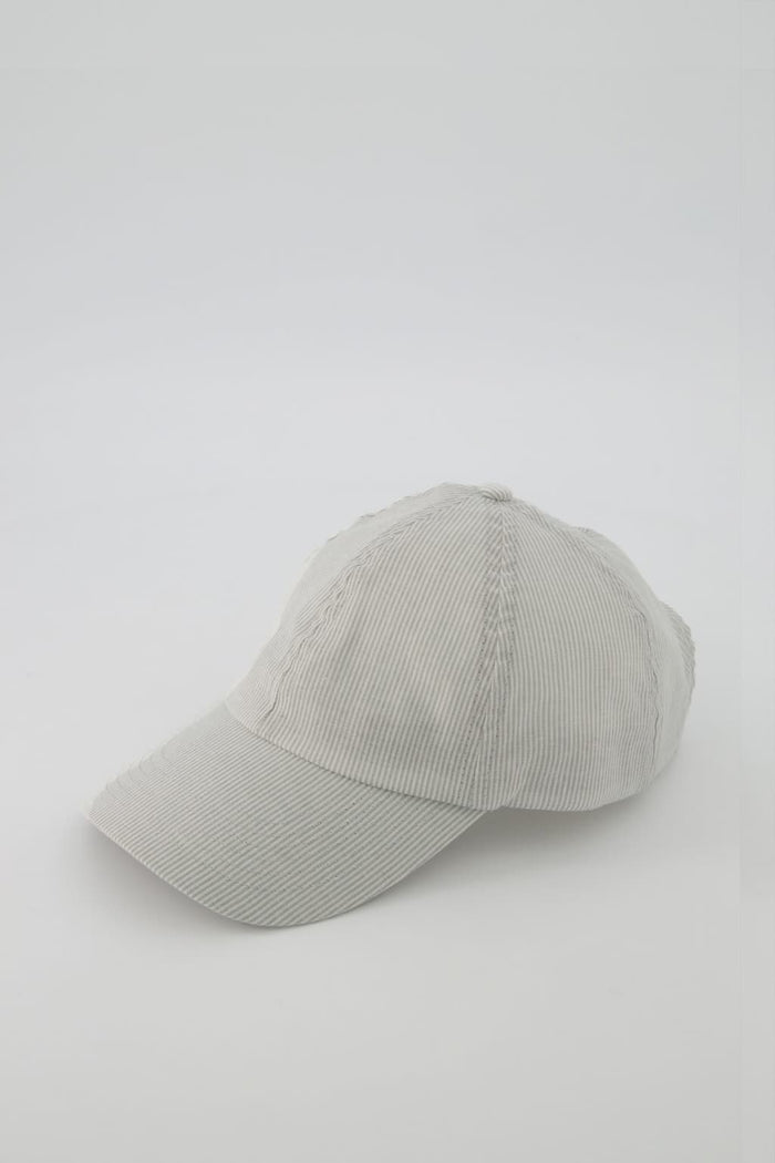 jagvi Casquette en tissu japonais à rayures gris clair