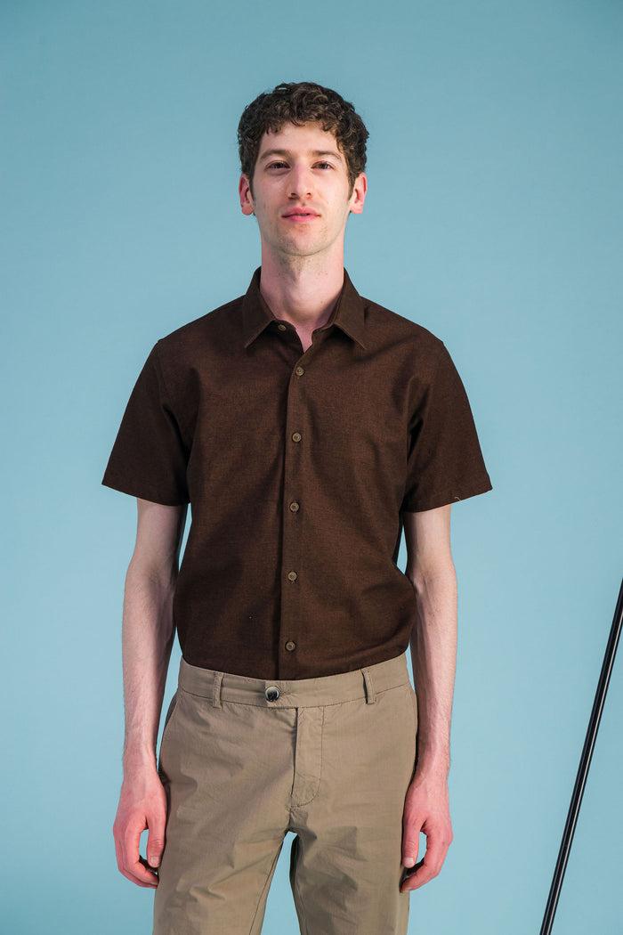 Jagvi Chemise Coton Bio Marron Moiré