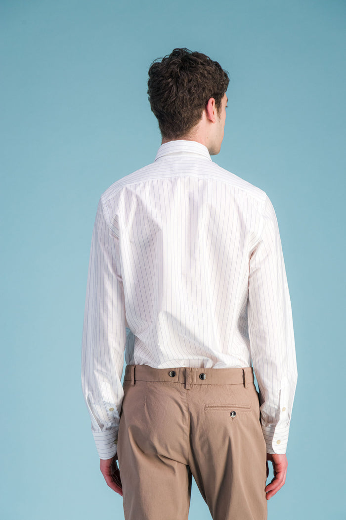 Jagvi Chemise En Coton Léger Blanc à Fines Rayures