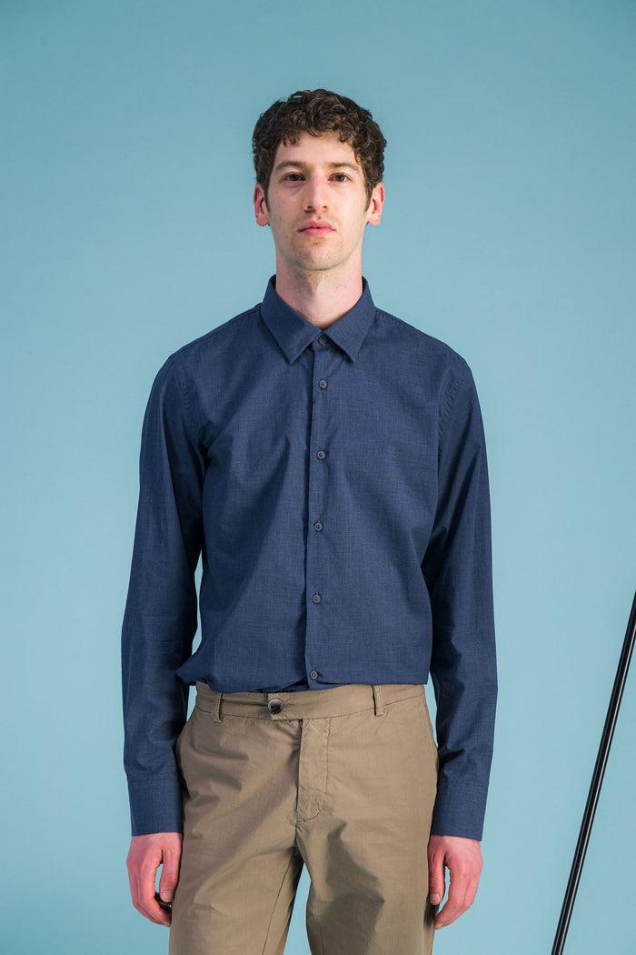 Jagvi Chemise En Coton Léger Marine Chiné