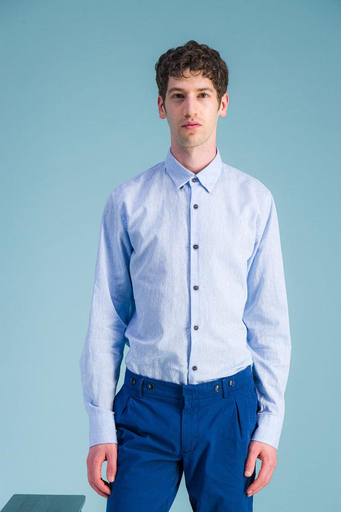 Jagvi Chemise Lin Bleu Ciel Chiné