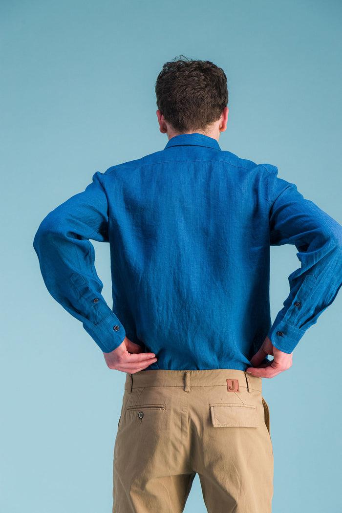 jagvi Chemise Lin Bleu Océan Chiné