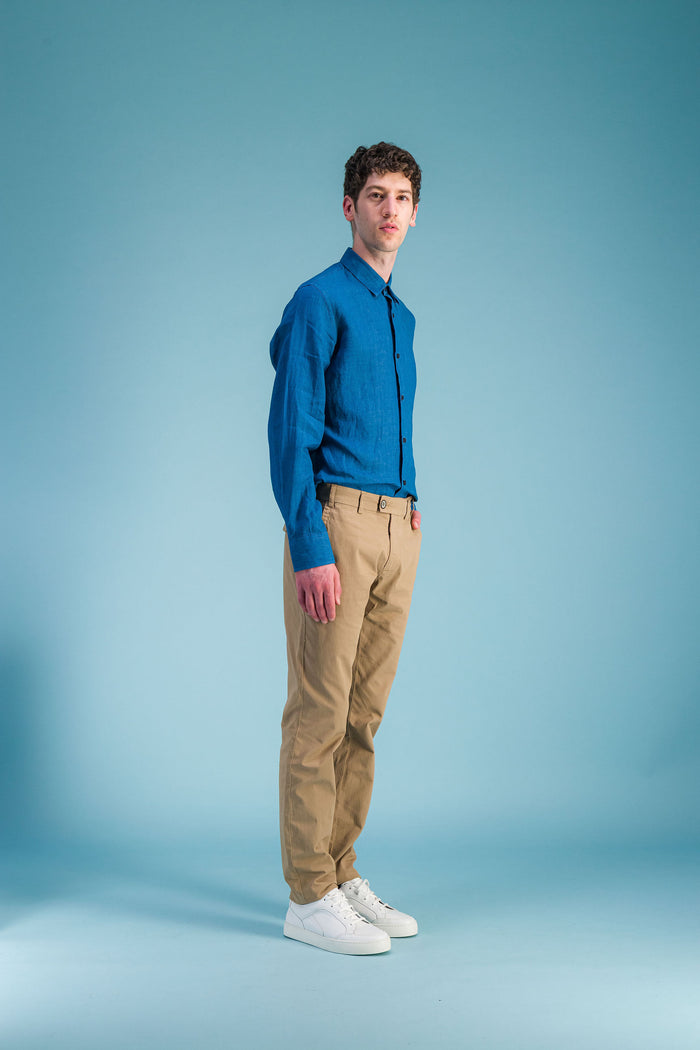 jagvi Chemise lin bleu océan chiné