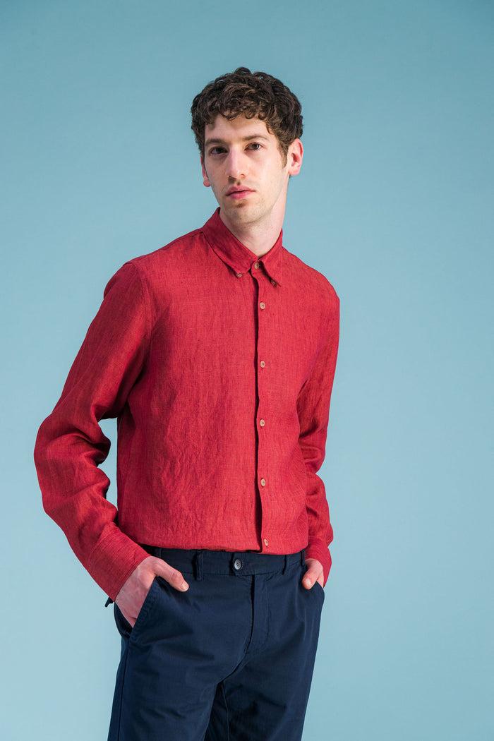 Jagvi Chemise Lin Rouge Rubis Chiné