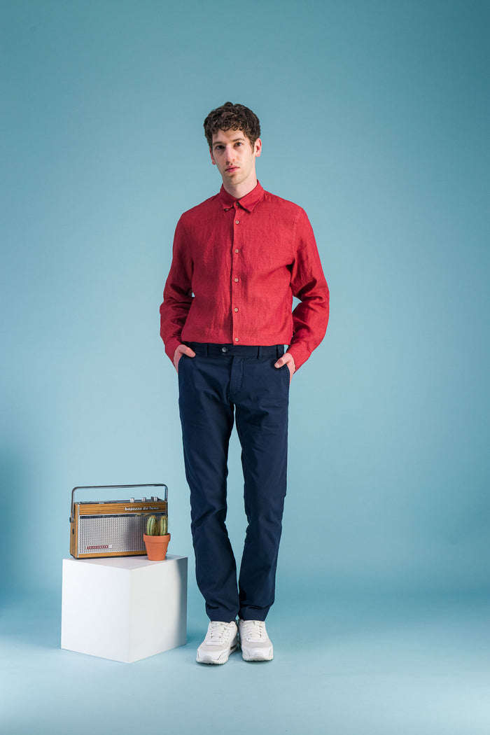 jagvi Chemise lin rouge rubis chiné