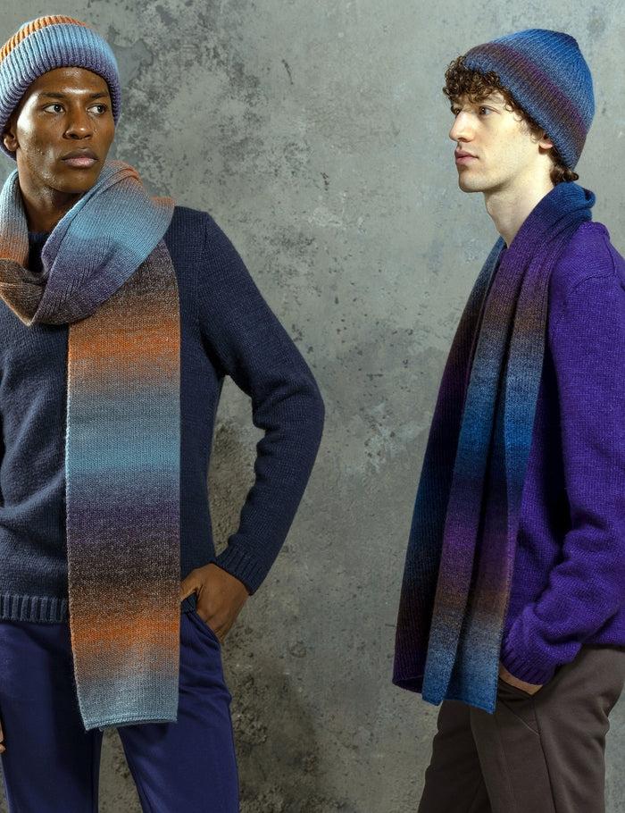 Jagvi Echarpe Laine Rayures Bleu Violet