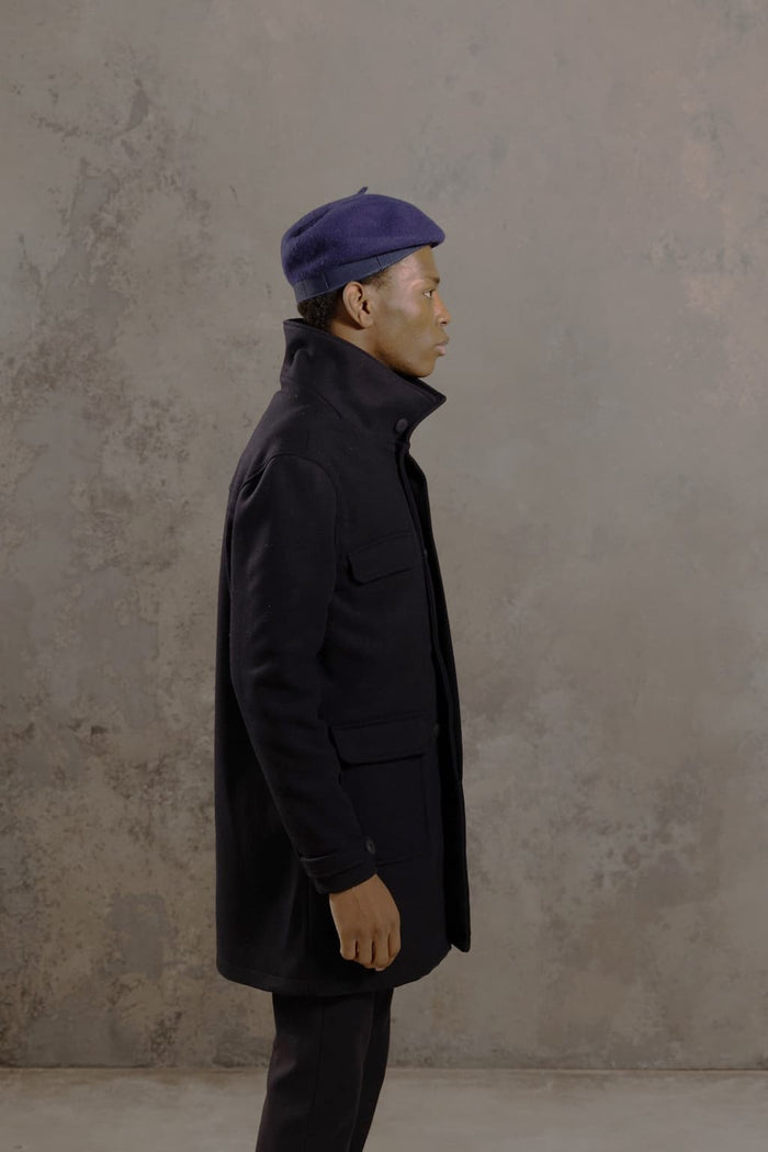 Jagvi Long Manteau En Laine Marine