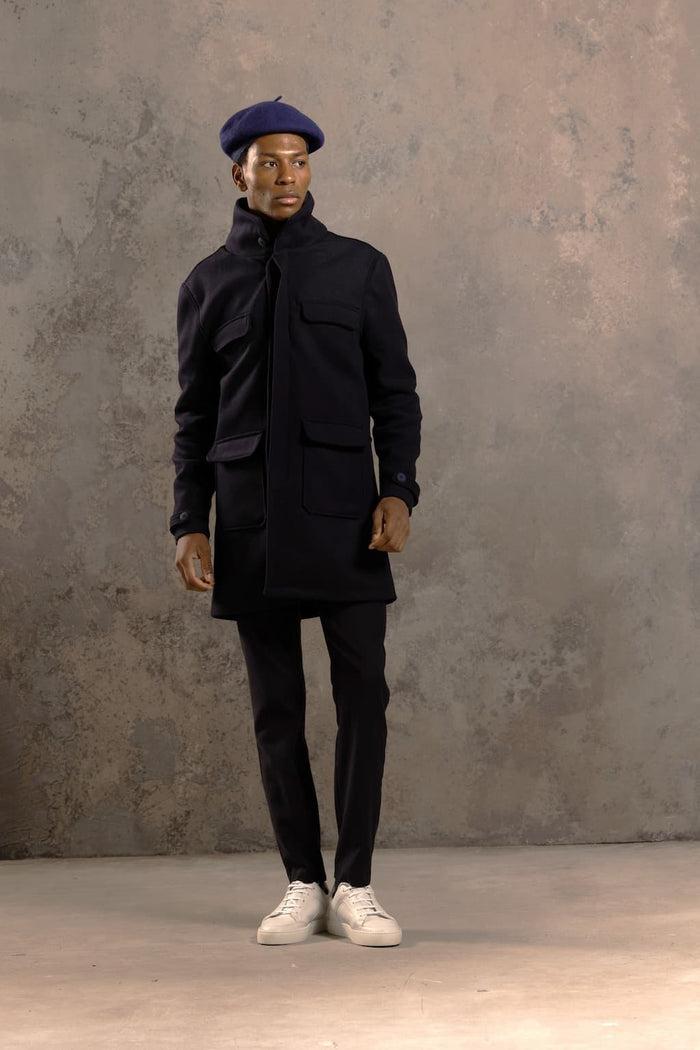 Jagvi Long Manteau En Laine Marine