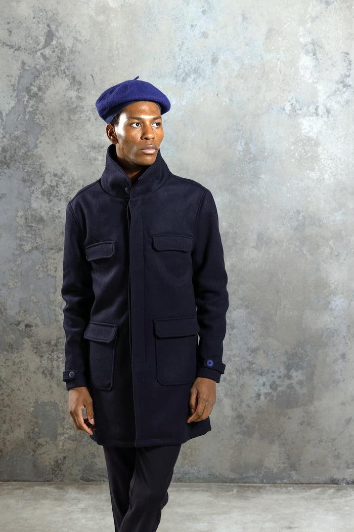 jagvi Long Manteau en Laine marine