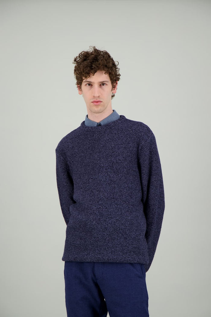 jagvi Pull Marin laine mérinos bleu mouliné